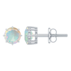 1 Carat Natural Ethiopian Opal Solitaire Stud Earrings