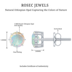 1 Carat Natural Ethiopian Opal Solitaire Stud Earrings