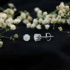 1 Carat Natural Ethiopian Opal Solitaire Stud Earrings