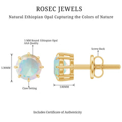 1 Carat Natural Ethiopian Opal Solitaire Stud Earrings