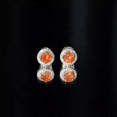 Natural Orange Fire Opal Stud Earrings With Diamonds