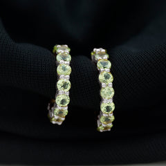 Natural 3.84 Carat Round Shape Peridot Hoop Earrings For Women