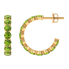 Natural 3.84 Carat Round Shape Peridot Hoop Earrings For Women