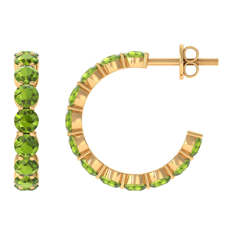 Natural 3.84 Carat Round Shape Peridot Hoop Earrings For Women