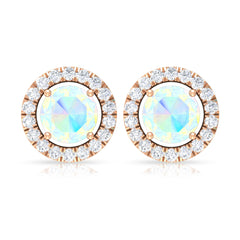 Round Ethiopian Opal and Diamond Halo Stud Earrings