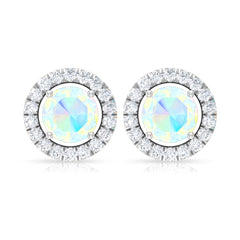 Round Ethiopian Opal and Diamond Halo Stud Earrings