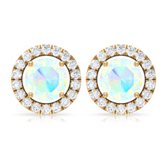 Round Ethiopian Opal and Diamond Halo Stud Earrings