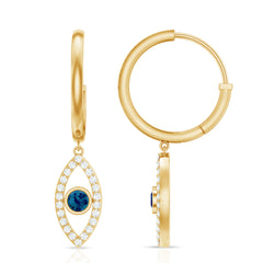 Real London Blue Topaz and Diamond Evil Eye Hoop Earrings