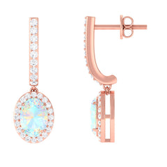 Natural Ethiopian Opal Hoop Drop Earrings with Moissanite