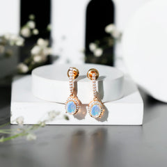 Natural Ethiopian Opal Hoop Drop Earrings with Moissanite