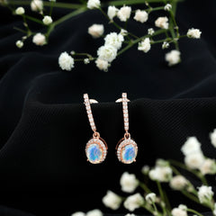 Natural Ethiopian Opal Hoop Drop Earrings with Moissanite