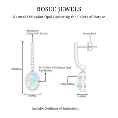 Natural Ethiopian Opal Hoop Drop Earrings with Moissanite