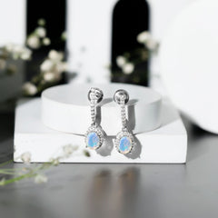 Natural Ethiopian Opal Hoop Drop Earrings with Moissanite