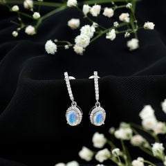 Natural Ethiopian Opal Hoop Drop Earrings with Moissanite