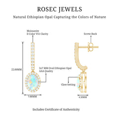 Natural Ethiopian Opal Hoop Drop Earrings with Moissanite