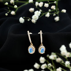 Natural Ethiopian Opal Hoop Drop Earrings with Moissanite