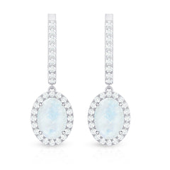 Genuine 1.2 Carat Oval Moonstone Drop Hoop Earrings with Diamond