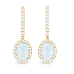 Genuine 1.2 Carat Oval Moonstone Drop Hoop Earrings with Diamond