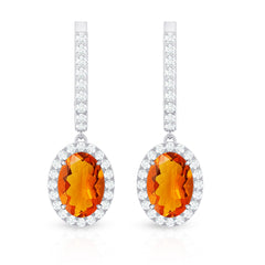 Natural 5X7mm Oval Fire Opal Diamond Drop Earrings with Latch Back