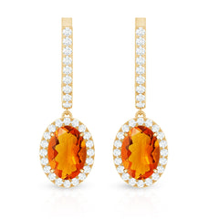 Natural 5X7mm Oval Fire Opal Diamond Drop Earrings with Latch Back
