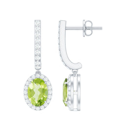 2 Carat Claw Set Peridot and Moissanite Drop Hoop Earrings