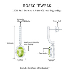 2 Carat Claw Set Peridot and Moissanite Drop Hoop Earrings