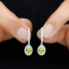 2 Carat Claw Set Peridot and Moissanite Drop Hoop Earrings
