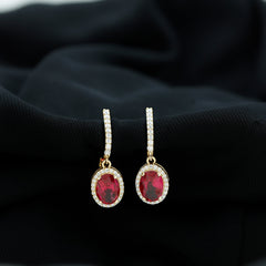 3 Carat Oval Lab Created Ruby Bridal Hoop Earrings with Diamond Halo
