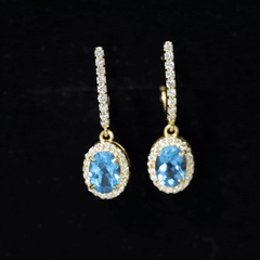 2.2 Carat Oval London Blue Topaz and Diamond Hoop Drop Earrings