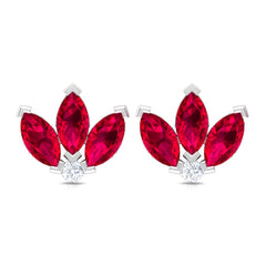 Lab Created Ruby Lotus Stud Earrings with Diamond