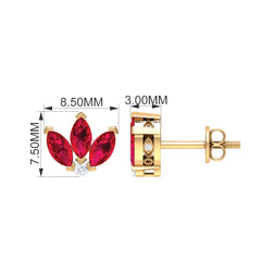Lab Created Ruby Lotus Stud Earrings with Diamond