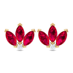 Lab Created Ruby Lotus Stud Earrings with Diamond