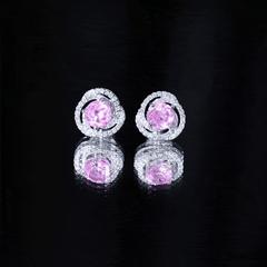 2 Carat Lab Created Pink Sapphire and Diamond Swirl Stud Earrings