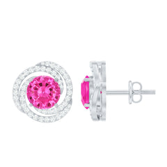 2 Carat Lab Created Pink Sapphire and Diamond Swirl Stud Earrings