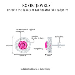2 Carat Lab Created Pink Sapphire and Diamond Swirl Stud Earrings