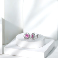 2 Carat Lab Created Pink Sapphire and Diamond Swirl Stud Earrings