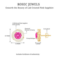 2 Carat Lab Created Pink Sapphire and Diamond Swirl Stud Earrings
