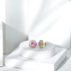 2 Carat Lab Created Pink Sapphire and Diamond Swirl Stud Earrings