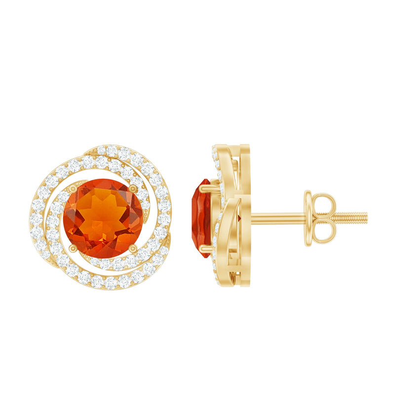 Real Fire Opal and Diamond Big Stud Earrings