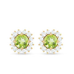 Natural 1 Carat Peridot Earrings with Diamond Halo for Women