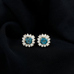 Real London Blue Topaz and Diamond Halo Stud Earrings