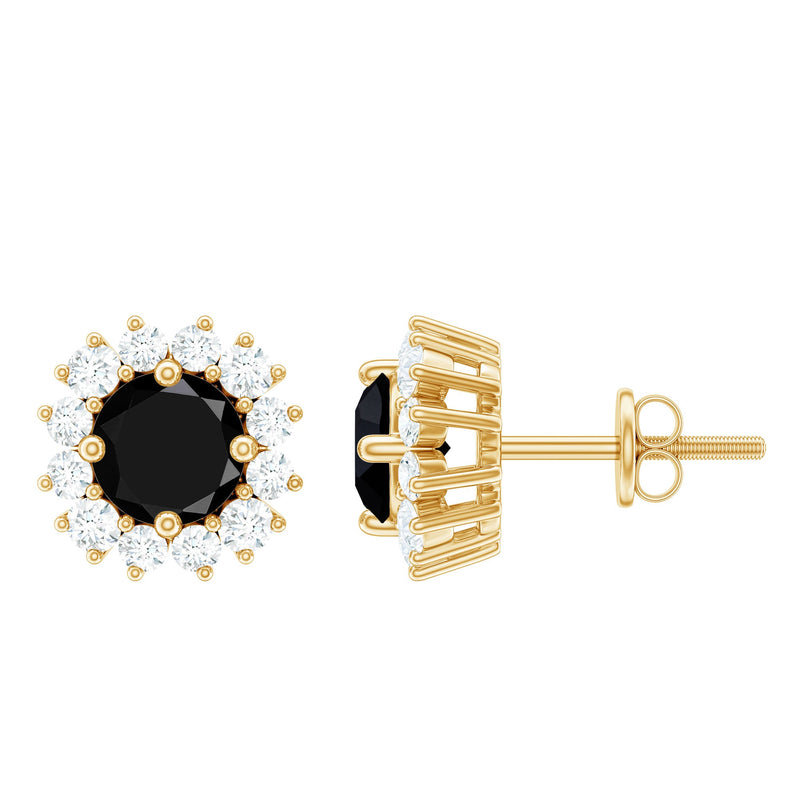 Natural Black Spinel Diamond Stud Earrings with Screw Back