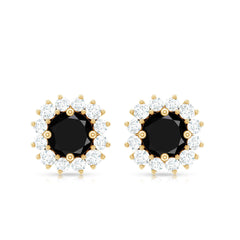 Natural Black Spinel Diamond Stud Earrings with Screw Back