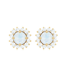 Genuine 0.7 Carat Moonstone Stud Earrings with Diamond Halo