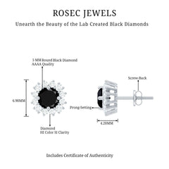 Round Lab Created Black and White Diamond Halo Stud Earrings