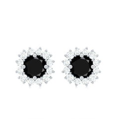 Round Lab Created Black and White Diamond Halo Stud Earrings