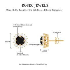 Round Lab Created Black and White Diamond Halo Stud Earrings