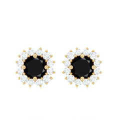 Round Lab Created Black and White Diamond Halo Stud Earrings