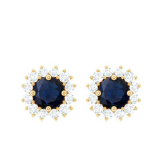 Genuine Blue Sapphire Diamond Earrings with Screw Back