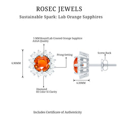 Lab Created Orange Sapphire and Diamond Stud Earrings